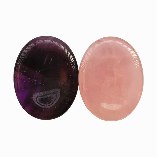 Bacatgem 2 Pcs Natural Rose Quartz and Amethyst Crystal Thumb Worry Stone,Stress Relax Healing Reiki Crystal Pocket Palm Stones