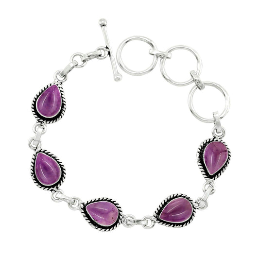 Natural Amethyst Silver Plated Link Bracelet for Women - Purple Stone February Birthstone Handmade Vintage Style Adjustable Jewelry Bracelet - Mother's Day Gifts for Mom Wife