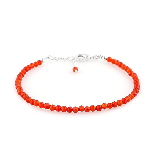 CRYSTALINES Natural Red Carnelian Gemstone Bracelets, Faceted Beads Stones, Handmade Hypoallergenic Bohemian Jewelry for Women, Healing Crystals, Adjustable Silver Plated 7+1inch Birthday Gift