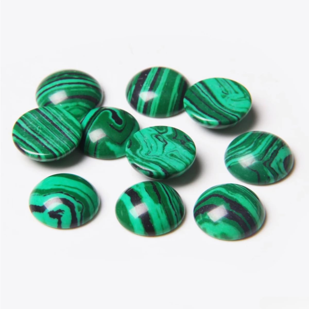 20pcs 8mm Natural Stone No Hole Malachite Semicircle Smooth Cabochons Beads Healing Chakra Crystal Stone Bead for Jewelry Making Rings Earrings Necklace Bracelet DIY Crafts