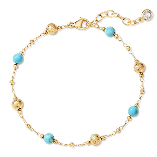 MEVECCO Gold Bracelet for Women 18K Gold Plated Turquiose Beads Custom Handmade Mixed Beaded Charm Chain Stone Bracelet Jewelry Gifts