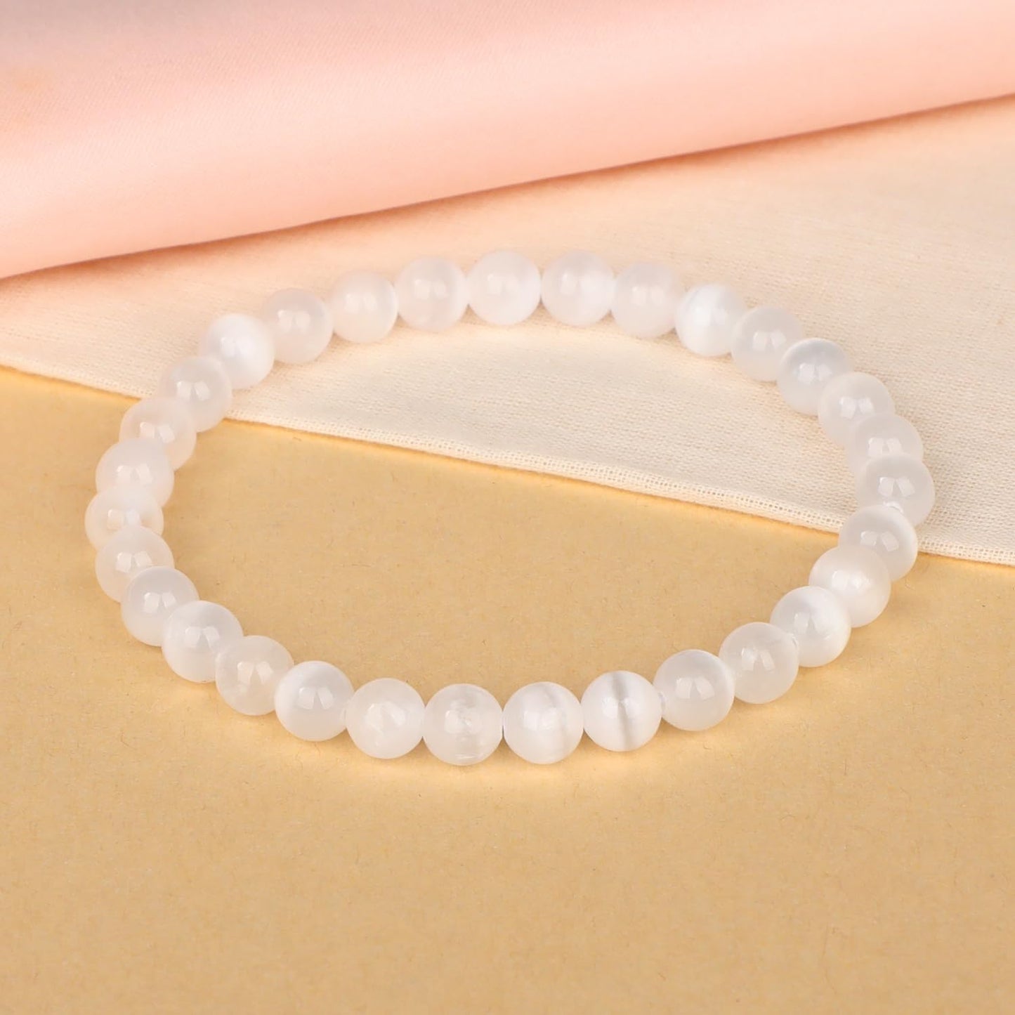 LPBeads Handmade Natural Gemstone Stretch Elastic 6mm White Selenite Bracelet Healing Crystal Round Stone Beads Jewelry Gifts for Women Men