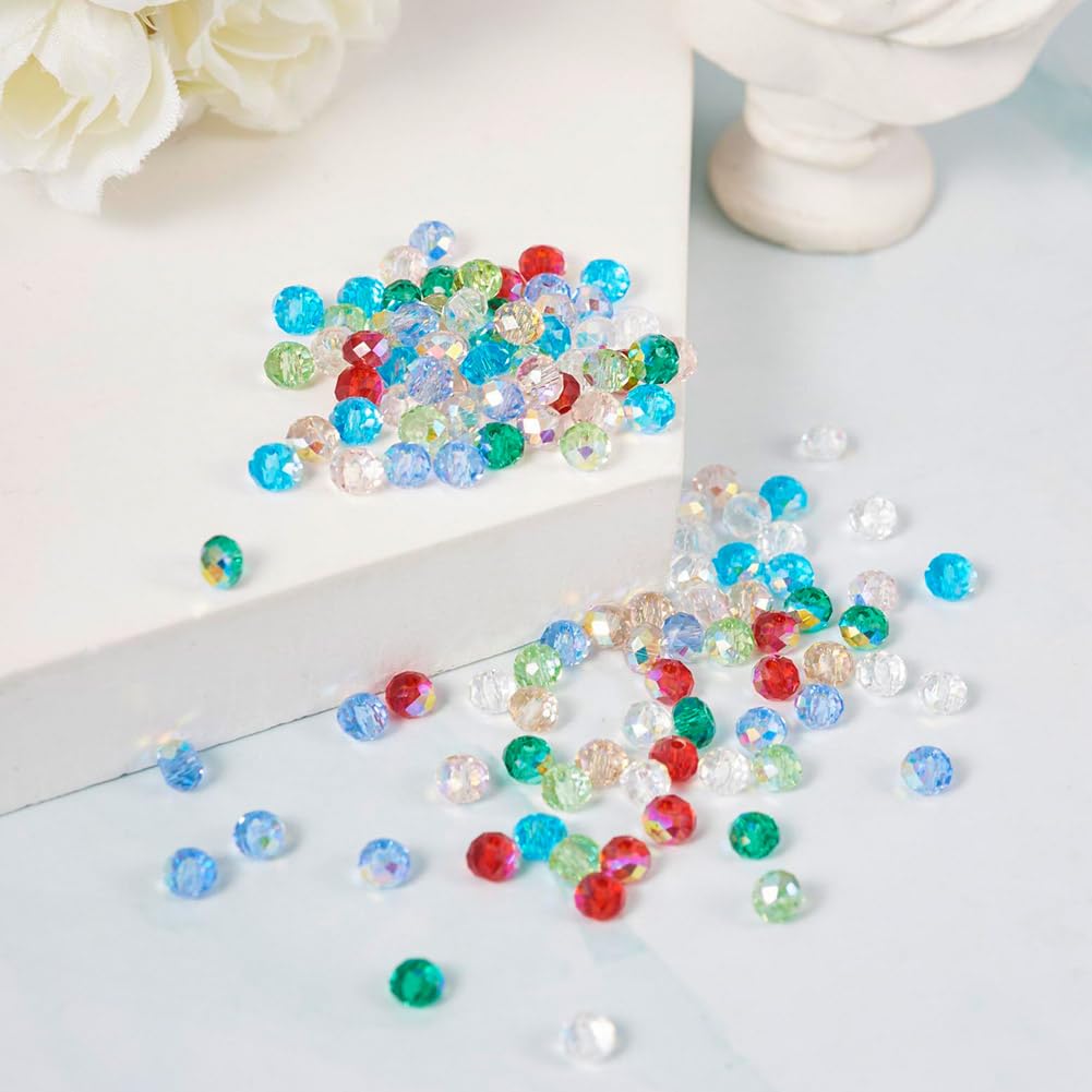 Elecrelive 400pcs 4mm Briolette Crystal Glass Beads AB Color Faceted Rondelle Crystal Beads for DIY Jewelry Making Bracelet Necklace Earring