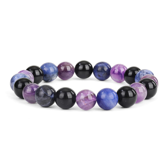 Crystal Vibe Empowerment Strength Confidence Bracelet – Amethyst, Black Obsidian & Sodalite Crystal - 10mm Beaded Bracelets For Men Women – Adjustable Size
