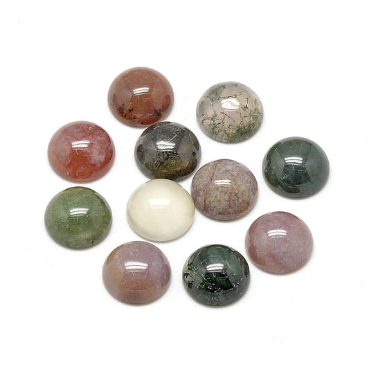 Fashewelry 50Pcs Natural Indian Agate Cabochons Colorful Stone Half Round Beads 10mm Flat Back Gemstone Chakra Healing Crystal Dome Cover Cabs for Jewelry Making