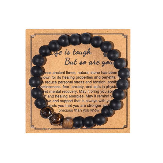Get Well Soon Gifts Natural Stone Healing Relaxation Bracelets inspirational gifts for Women Men,8mm Chakra Crystal Amethyst Anti-Anxiety Crystal Stone Yoga Beads, Stress Relief Stretch Bracelets-F tiger eye