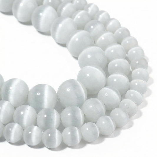Yochus 45pcs White Cat Eye Stone Beads，8mm Healing Power Natural Stone Round Loose Beads for Jewelry Making Earring Necklace DIY Crafts