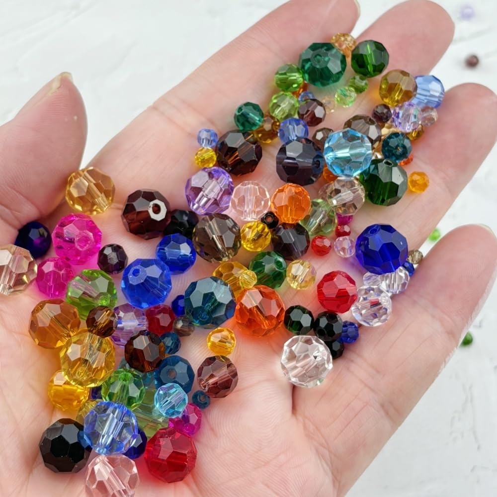 YUEXIGO 400pcs 4mm Round Crystal Glass Beads for Jewelry Making, Faceted Crystal Glass Spacer Beads for Bracelet Earring Necklace DIY Craft(Lake Blue)