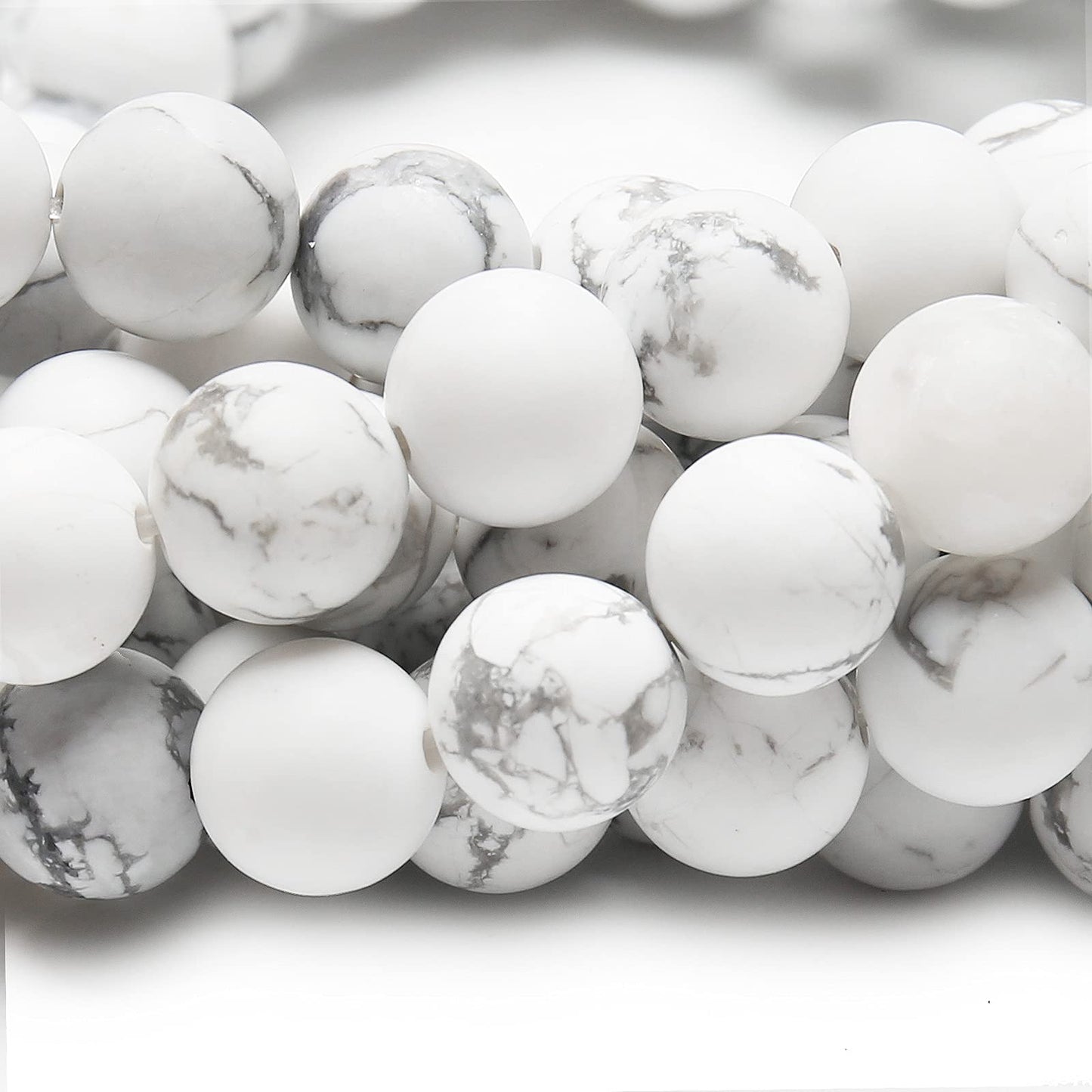 Natural Matte White Turquoise Beads, 10MM Round Frosted Unpolished Loose Gemstone Beads for Bracelet Necklace Jewelry Making, Energy Stone Healing Power with Stretch Beading Cord