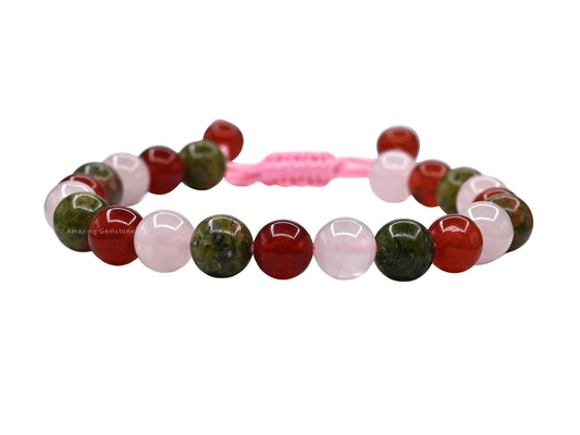 Amazing Gemstone Bracelet for Fertility Luck Manifestation - Fertility Crystals Carnelian Unakite Rose Quartz Bracelet Set for Men Women Healing Calming Anxiety Stress Relief Gifts (Adjustable)