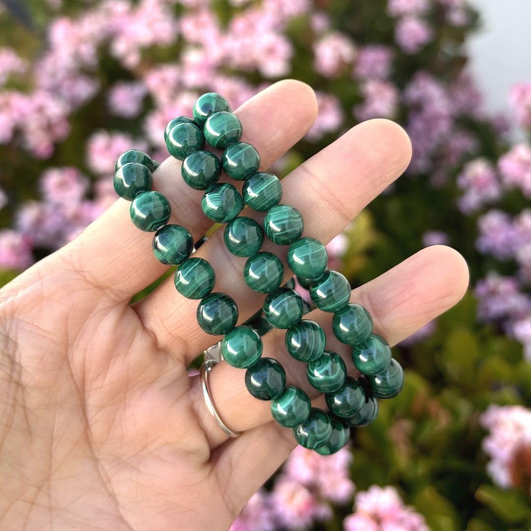 Adabele Real Natural Green Malachite Bracelet Gemstone Beaded Bracelet 8.5 inch Stretch Chakra Healing Crystal Stone Jewelry Women Mom Gift GB8-D11