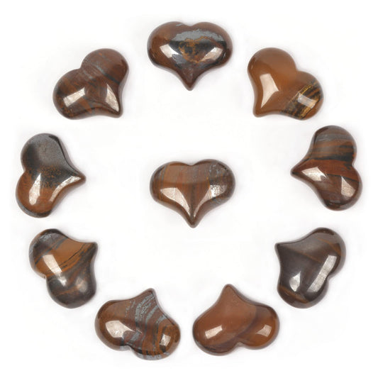 Natural Tiger Iron Gemstone Healing Crystal 1 inch Mini Puffy Heart Pocket Stone Iron Gift Box (Pack of 10)
