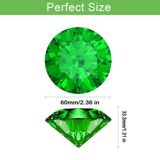 Hiziwimi 60mm Large Crystal Diamond Paperweight with Stand Jewels Wedding Decorations Centerpieces Home Decor (2.36 in, Green)
