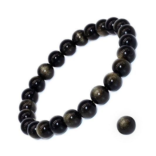 DAZCOLO 8mm Natural Gemstone Stretch Bracelet, Handmade Unisex Crystal Bracelets for Meditation, Yoga, Spiritual Healing & Positive Energy (Golden Obsidian)