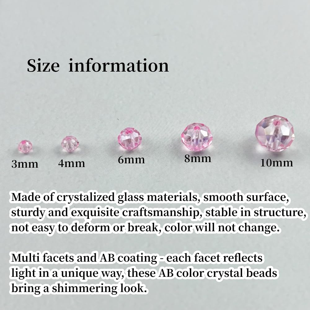 YHYPOCI 50pcs 10mm Crystal Glass Beads for Crafts Faceted Rondelle Glass Beads for Jewelry Making Crystal Spacer Beads for Necklaces Bracelets Earrings DIY Craft(Pink AB)