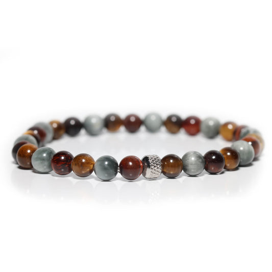 Natural Tiger’s Eye & Hawk’s Eye Beaded Bracelet for Men – Premium Handmade Jewelry – Stainless Steel Accent – Elastic Adjustable Fit – Tigranes Brand (Tiger’s Eye & Hawk’s Eye)