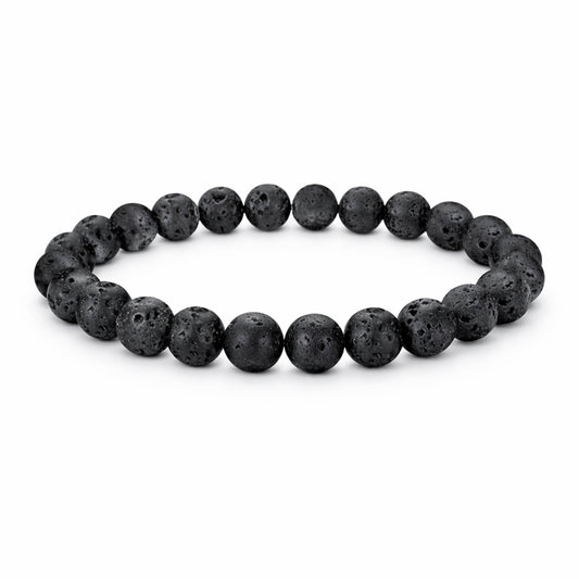 Elm City Direct 8mm Natural Stone Beaded Bracelet – Unisex Crystal Stretch Bracelets for Men & Women, Chakra & Healing Jewelry, Gift-Ready Beaded Bracelets (Lava Rock, 8mm)