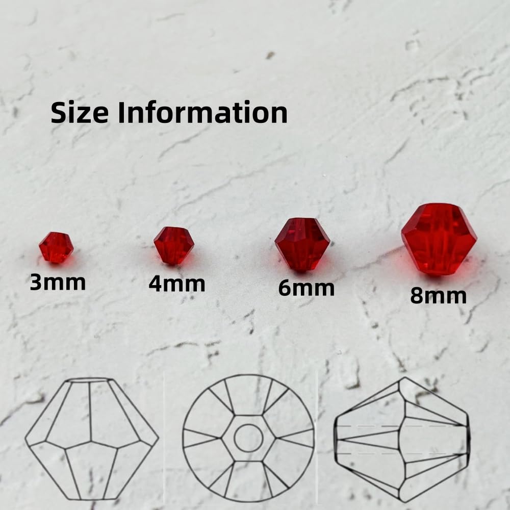 YUEXIGO 400pcs 4mm Bicone Glass Crystal Beads for Jewelry Making, Faceted Bicone Glass Spacer Beads for Bracelet Earring Necklace DIY Craft(Red)