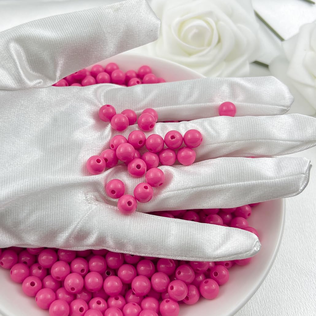 Mulutoo 200Pieces 10MM Acrylic Round Beads Round Acrylic Balls Chunky Beads Smooth Spacer Plastic Pastel Beads Craft Beads for Necklace and Bracelet Making Crafting Supplies(182-rose red)