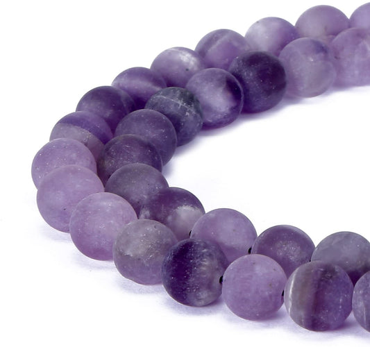jodaying 8mm Purple Amethyst Matte Round Natural Gematone Loose Beads for Jewelry Making DIY 1 Strand 15"