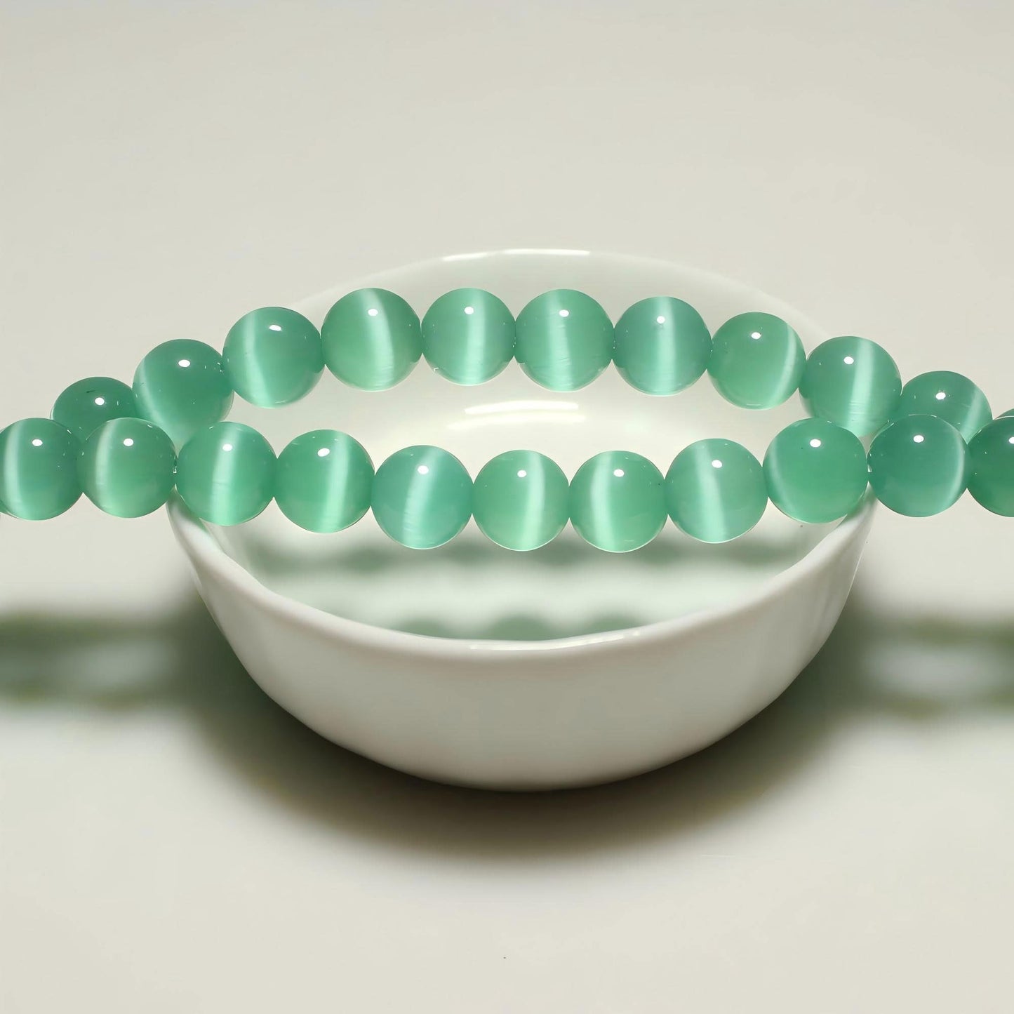 MJDCB 35pcs Blue Green Cat Eye Stone Beads 10mm Round Crystal Loose Bead for Jewelry Making DIY Bracelets Necklace Accessories