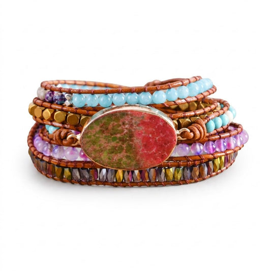 YGLINE Handmade Natural Regalite Jasper Stone 5 Strands Wraps Boho Statement Women Bracelet Collection