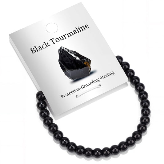 Vinswet Healing Crystal Bracelets for Women Men 6mm Black Tourmaline Natural Stone Beaded Stretch Bracelet Handmade Gemstone Reiki Spiritual Jewelry Gifts