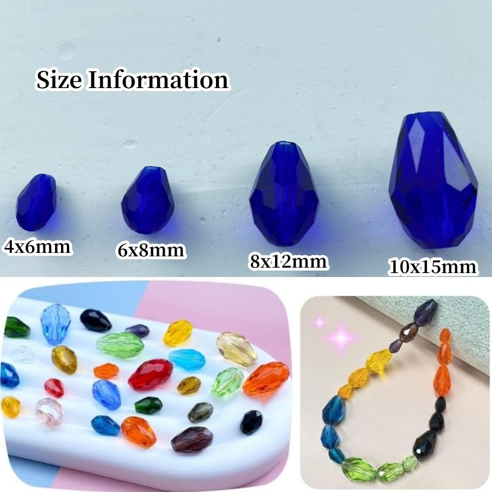 Honkoolly 100pcs 8x12mm Teardrop Crystal Glass Beads Vertical Hole Faceted Glass Teardrop Spacer Beads for Bracelets Necklace Earring DIY Jewelry Making Craft(Sapphire Blue)