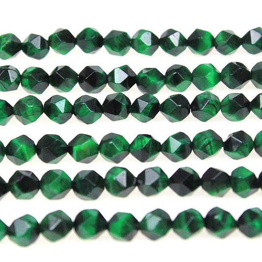 MJDCB Best Sellers Natural Stone Beads Faceted Polygon Green Tiger Eye Crystal Energy Stone Healing Power for Jewelry Making(8mm)