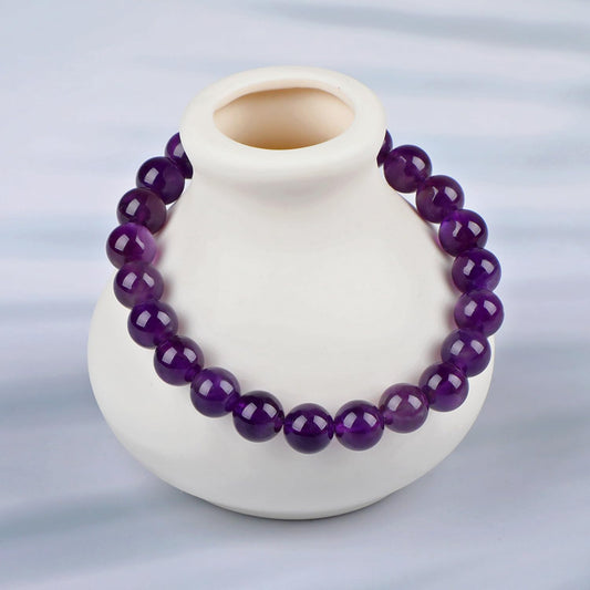 LPBeads Handmade Natural Gemstone Stretch Elastic 8m Amethyst Bracelet Healing Crystal Round Stone Beads Jewelry Gifts for Women Men