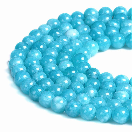 PLTbeads Gorgeous Blue Amazonite Dyed Jade Natural Gemstone Loose Beads 10mm Smooth Round Approxi 15 inch DIY Bracelet Necklace For Jewelry Making