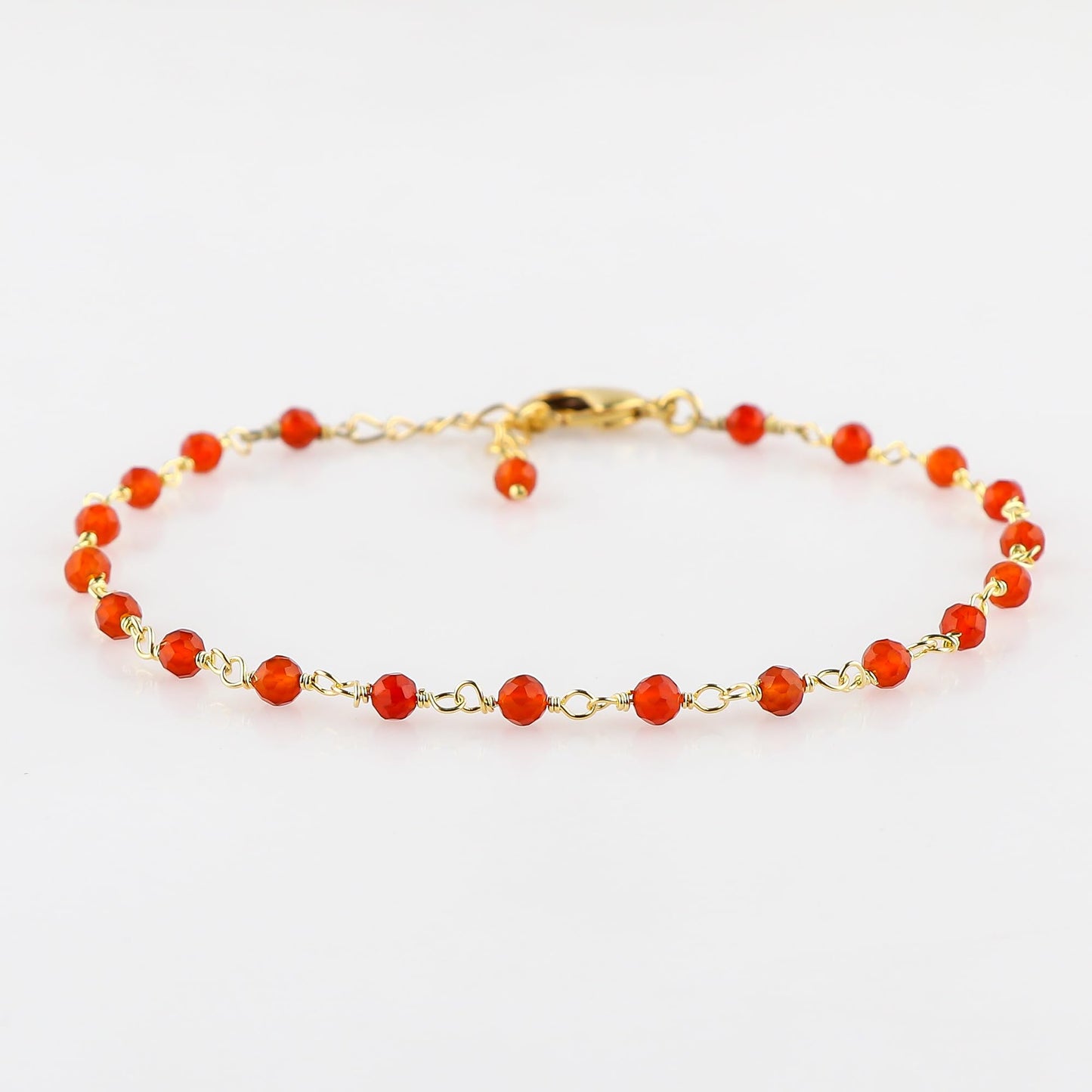 CRYSTALINES Natural Carnelian Gemstones Bracelet Handmade Hypoallergenic Gold Plated Jewelry for Women Healing Crystals Microfaceted Beads Rosary Chain Boho Birthday Bracelet, 7+1inch