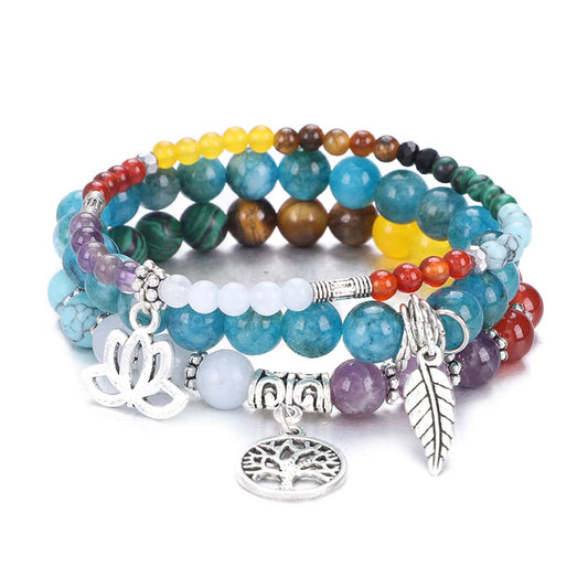 UEUC Natural Gemstone Chakra Bracelets for Women, Multilayer Tree of Life Lotus Crystal Healing Stone Bracelet Sets, Yoga Meditation Reiki Relax Bracelets for Stress Relief(#117)