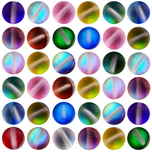 Matte Aurora Crystal Glass Beads 100pcs 10mm Flash Glitter Shining Mermaid Round Loose Aura Bead Frosted Moonstone for Jewelry Making