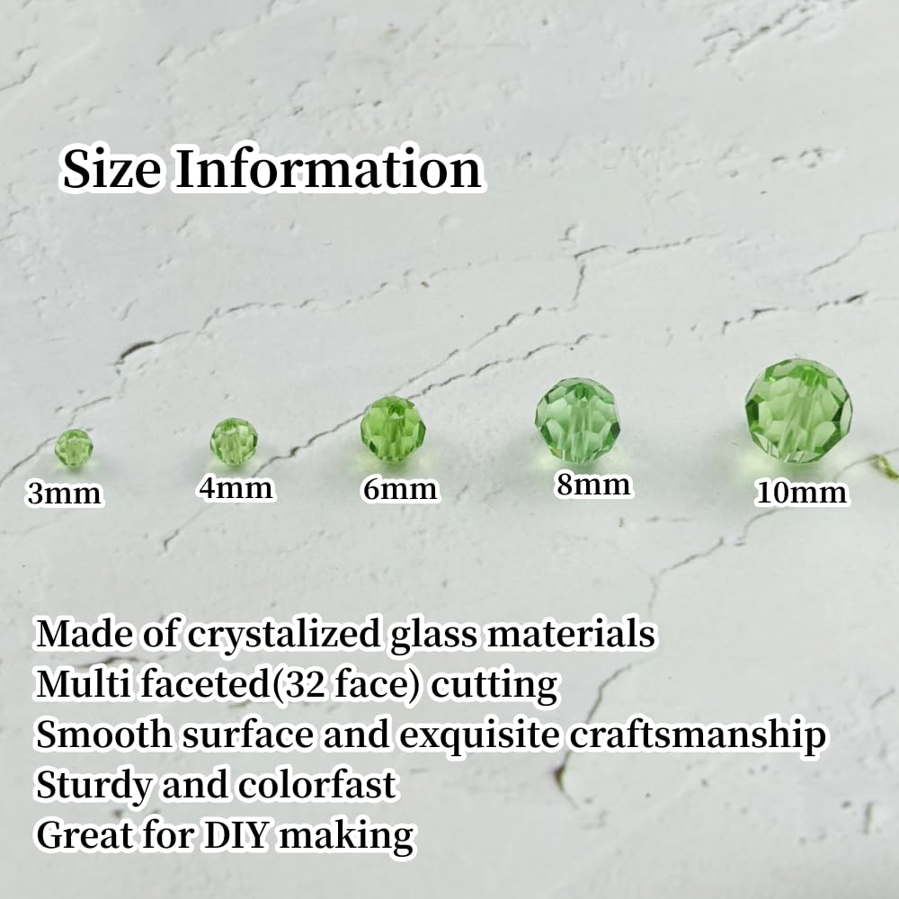 YUEXIGO 400pcs 3mm Round Crystal Glass Beads for Jewelry Making, Faceted Crystal Glass Spacer Beads for Bracelet Earring Necklace DIY Craft(Light Green)