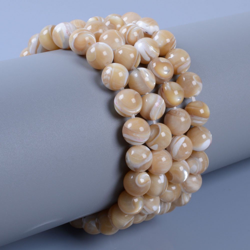 Justinstones Natural Khaki Mother Of Pearl Shell Gemstone 8mm Round Beads Stretch Bracelet 7 Inch Unisex