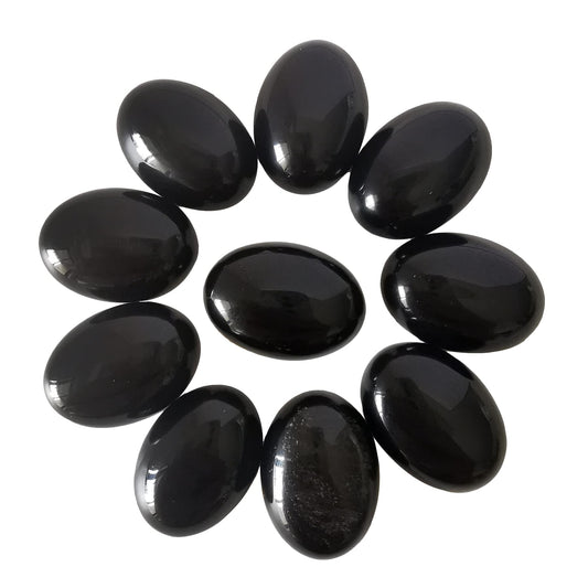 Loveliome 18x13mm Oval Cabochons Flatback Crystal Stone Gemstones Beads for Jewelry Making DIY Pack of 10, Black Obsidian