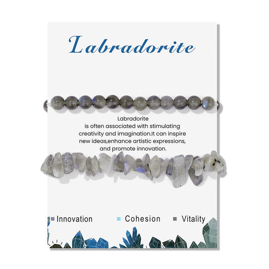 Lit Wall 2Pcs Labradorite Bracelet for Women & Men, 6mm Handmade Adjustable Labradorite Beaded Bracelet, Gemstone Bracelets, Healing Crystal Bracelet, Grey