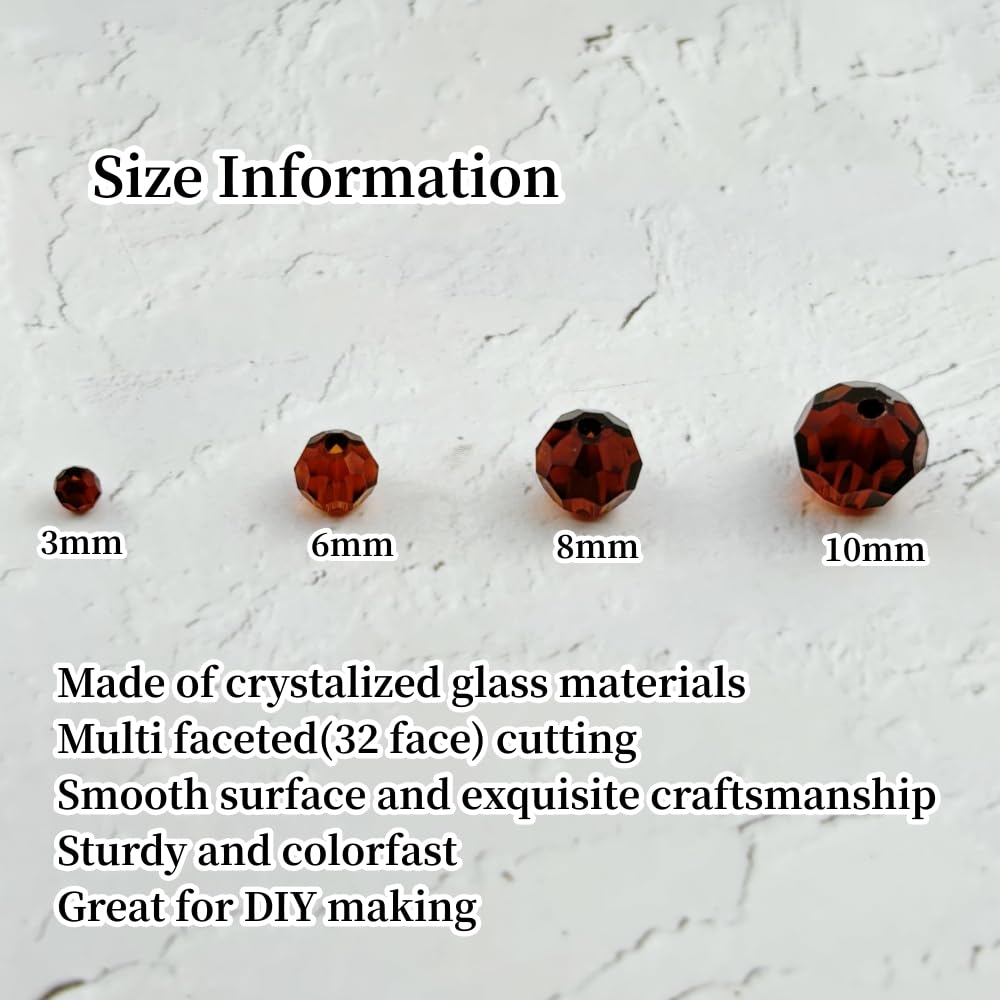 YUEXIGO 400pcs 3mm Round Crystal Glass Beads for Jewelry Making, Faceted Crystal Glass Spacer Beads for Bracelet Earring Necklace DIY Craft(Drak Amber)