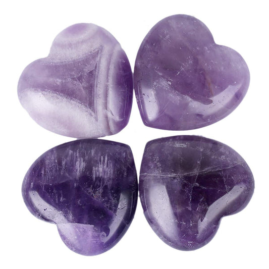 Loveliome 4 Pcs Natural Amethyst Love Heart Pocket Stone Healing Chakra Worry Stone(1 Inch)