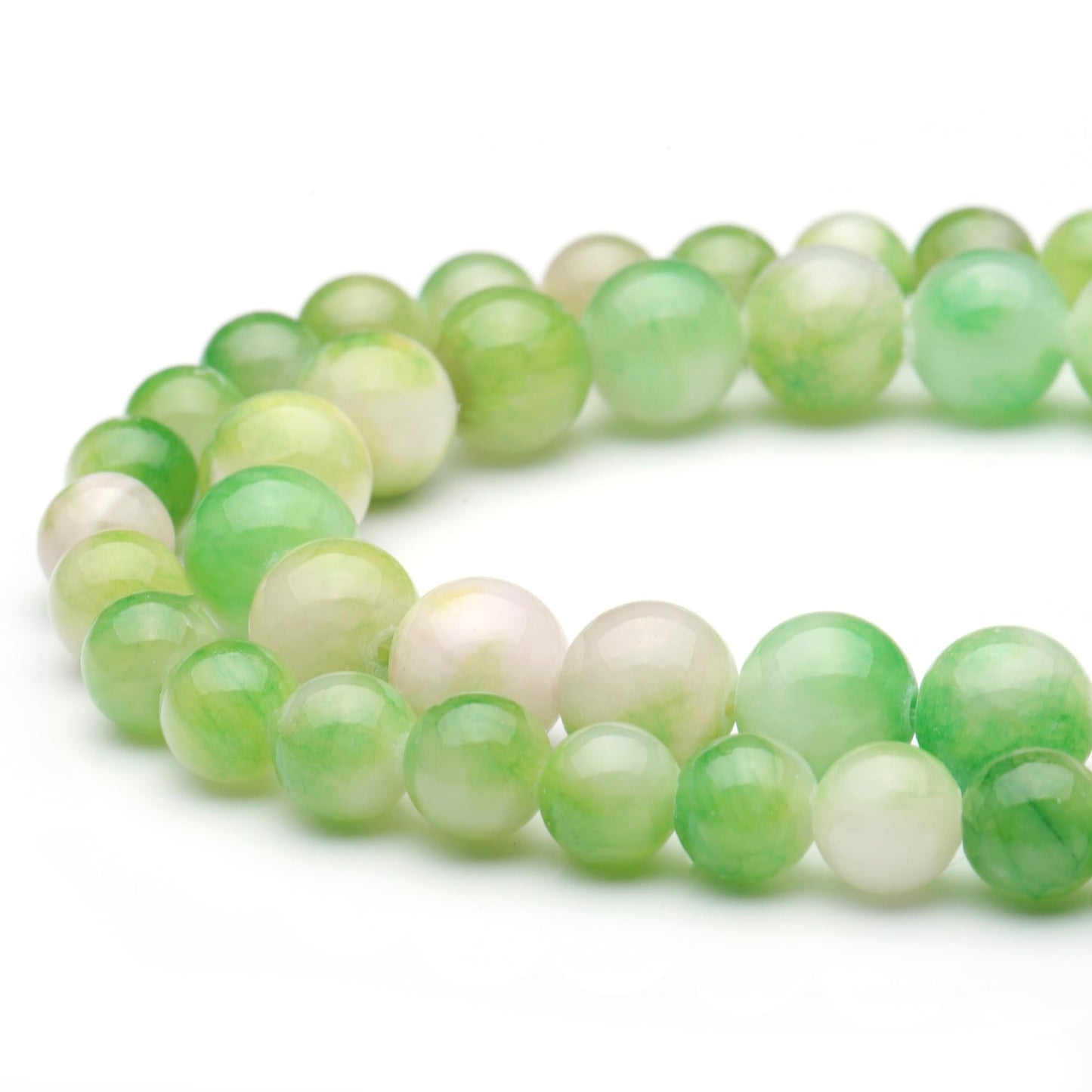Youngbling Natural Gemstone Beads for Jewelry Making,6mm Green White Jade Polished Round Smooth Stone Beads for Bracelet Necklace 15 Inch(Green White Jade,6mm)