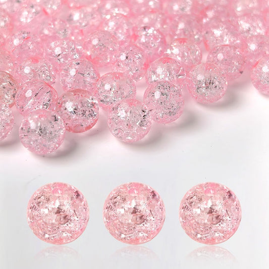 PAMIR TONG 400pcs 8mm Round Glass Beads for Bracelet Pretty Smooth Loose Beads for Necklace-Earring-Jewelry Making and DIY Crafts (Crackle Pink)