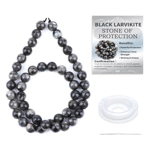 CMBYN Natural Stone Beads Round Genuine Real Stone Beading Strand Loose Gemstones DIY Smooth Bead for Bracelet Necklace Earrings Jewelry Making (Black Larvikite, 8mm 45 Pieces)