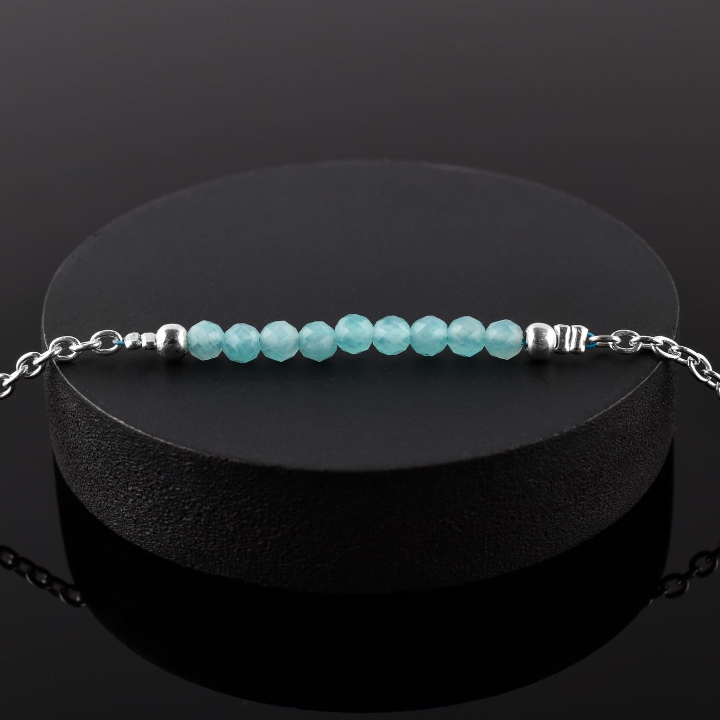 YANARA Amazonite Ankle Bracelet for Women Jewelry, Natural Birthstone, Gemstone Beads, Handmade Dainty Anklet 9"+1.25" inch, 3mm Rounds, Chakra Energy Crystals, Silver Plated Chain