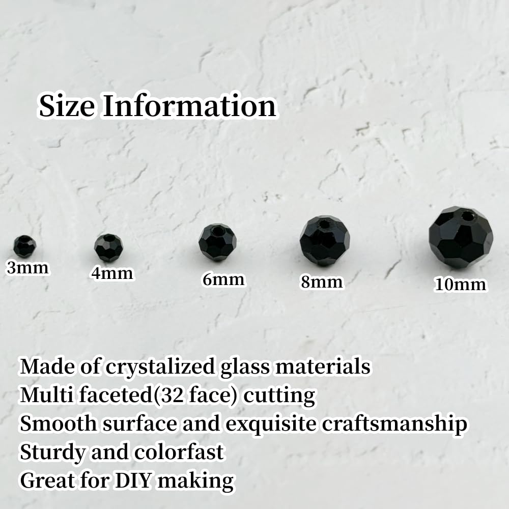 YUEXIGO 400pcs 3mm Round Crystal Glass Beads for Jewelry Making, Faceted Crystal Glass Spacer Beads for Bracelet Earring Necklace DIY Craft(Black)