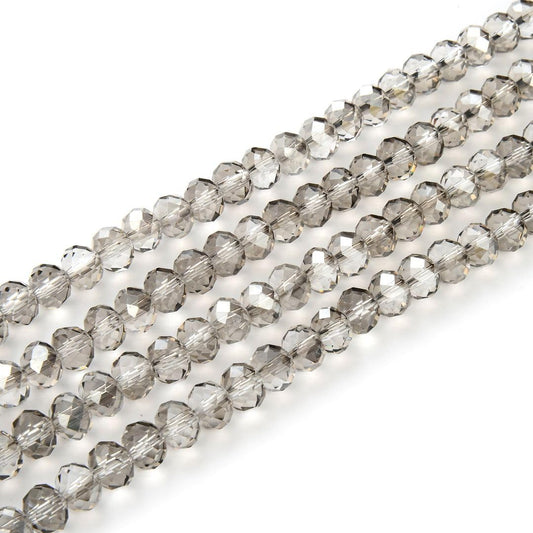 200pcs Czech Faceted Rondelle Crystal Glass Loose Beads 6mm Spacer Bulk Silver Champagne for DIY Craft Jewelry Making CCR629