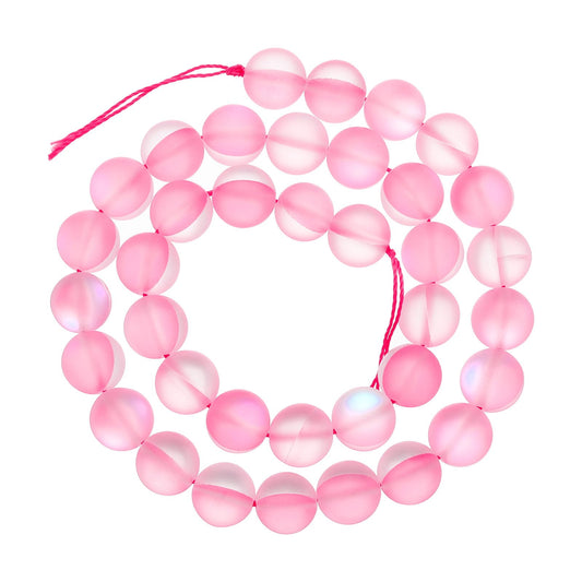 uxcell Matte Crystal Glass Beads 10mm Synthetic Frosted Shining Semi-Precious Round Loose Beads Synthetic Moonstone for Jewelry Making DIY Bracelet, Pink