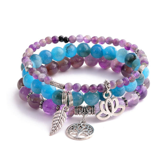 UEUC Tree of Life Yoga Healing Stone Bracelets, Multilayer Lotus Chakra Stone Reiki Bracelet Sets, Anxiety Crystal Natural Stone,for Women Stress Relief(#142)