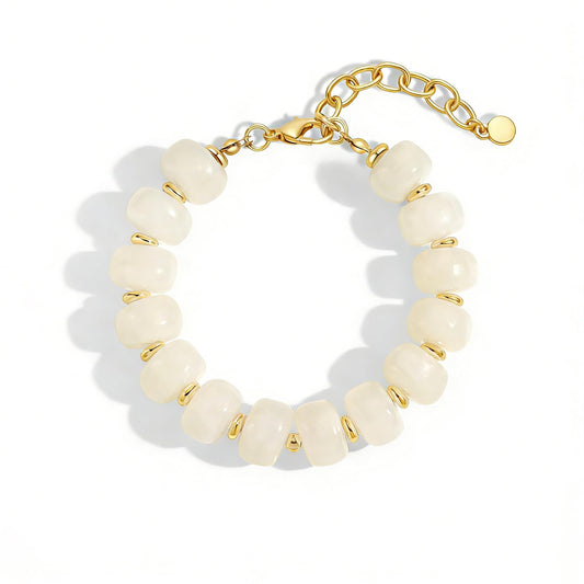 ENSKEFEN Beige Chunky Beaded Bracelets for Women Trendy Cream White Acrylic Resin Beads Bracelet Adjustable Statement Bracelet Boho Summer Jewelry