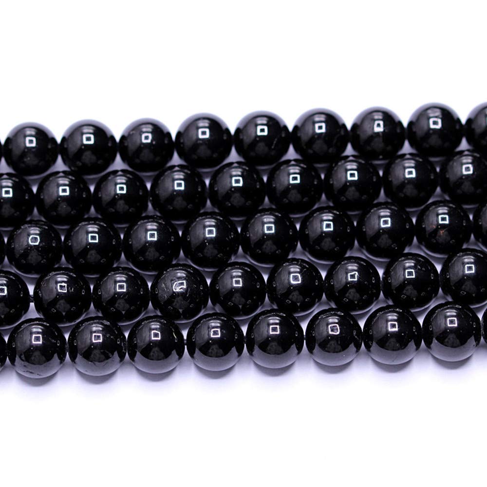 PLTbeads Natural Gemstone Loose Beads Smooth Round Approxi 15 inch DIY Bracelet Necklace for Jewelry Making (10mm, Black Tourmaline)